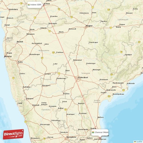 Chennai - Indore direct flight map