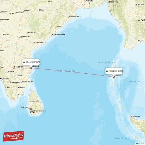 Chennai - Port Blair direct flight map