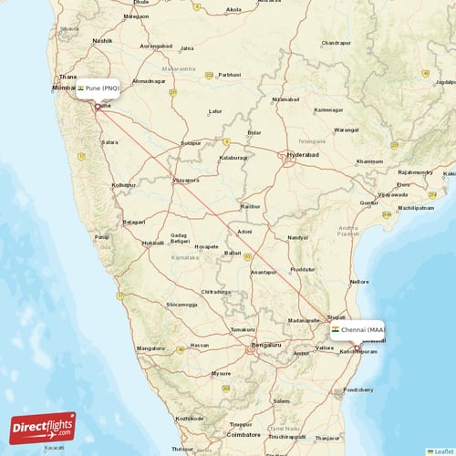 Chennai - Pune direct flight map