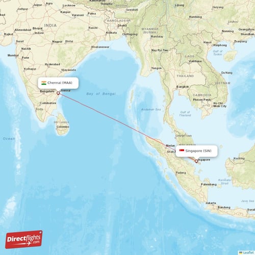Chennai - Singapore direct flight map