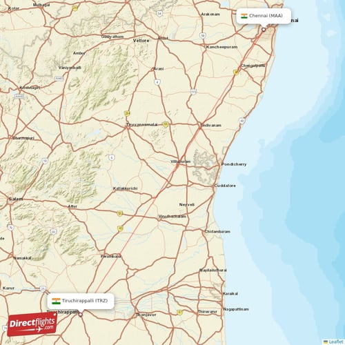 Chennai - Tiruchirappalli direct flight map