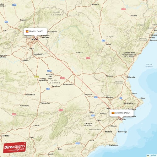 Madrid - Alicante direct flight map
