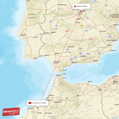 Madrid - Casablanca direct flight map