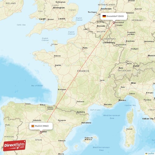 Madrid - Dusseldorf direct flight map