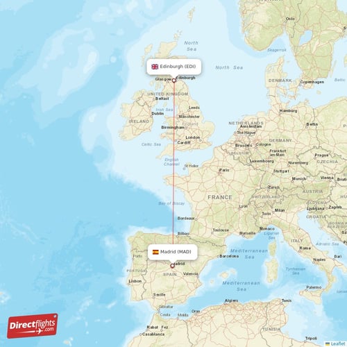 Madrid - Edinburgh direct flight map