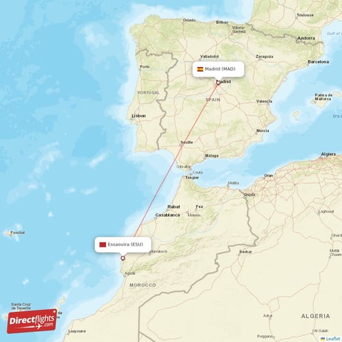 Madrid - Essaouira direct flight map