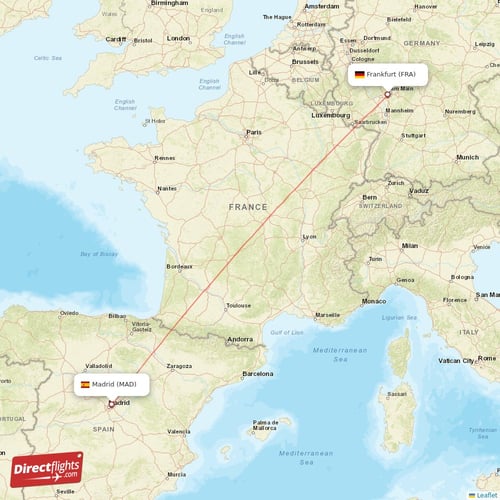 Madrid - Frankfurt direct flight map