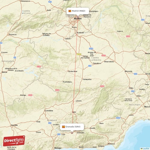 Madrid - Granada direct flight map