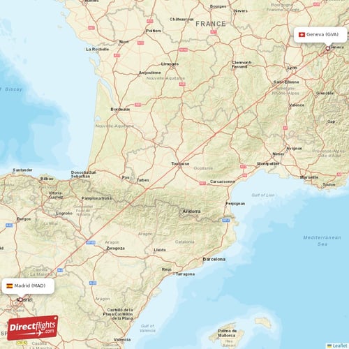 Madrid - Geneva direct flight map
