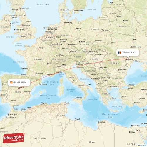 Madrid - Chisinau direct flight map