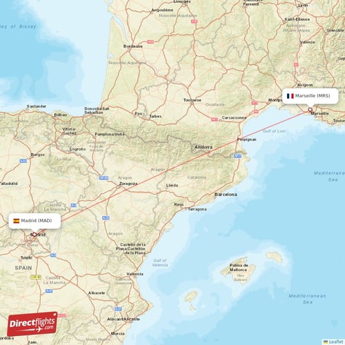 Madrid - Marseille direct flight map