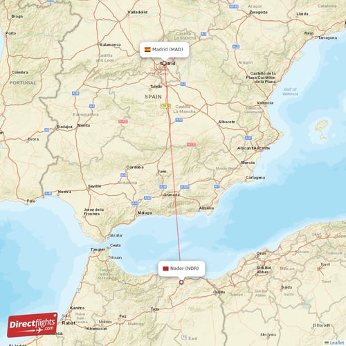 Madrid - Nador direct flight map