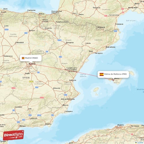 Madrid - Palma de Mallorca direct flight map