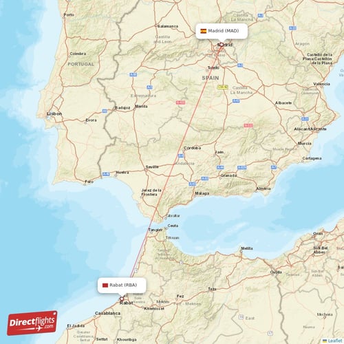 Madrid - Rabat direct flight map