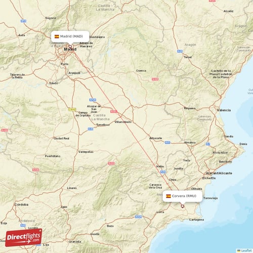 Madrid - Corvera direct flight map