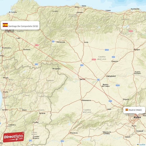 Madrid - Santiago De Compostela direct flight map