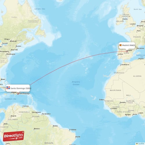 Madrid - Santo Domingo direct flight map