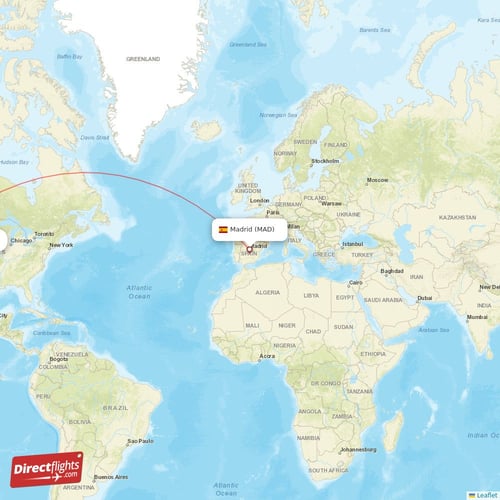 Madrid - San Francisco direct flight map