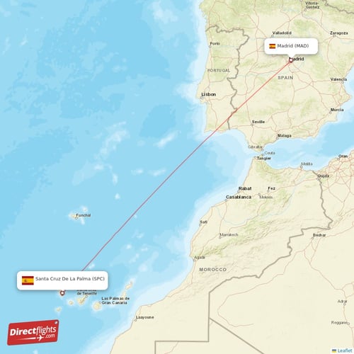 Madrid - Santa Cruz De La Palma direct flight map