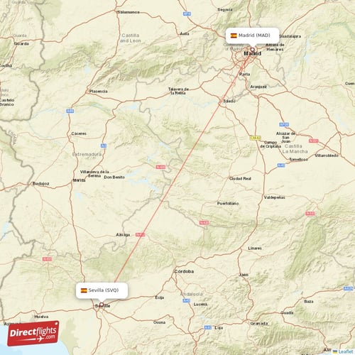 Madrid - Sevilla direct flight map