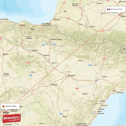 Madrid - Toulouse direct flight map