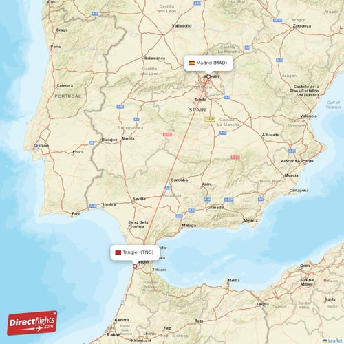 Madrid - Tangier direct flight map