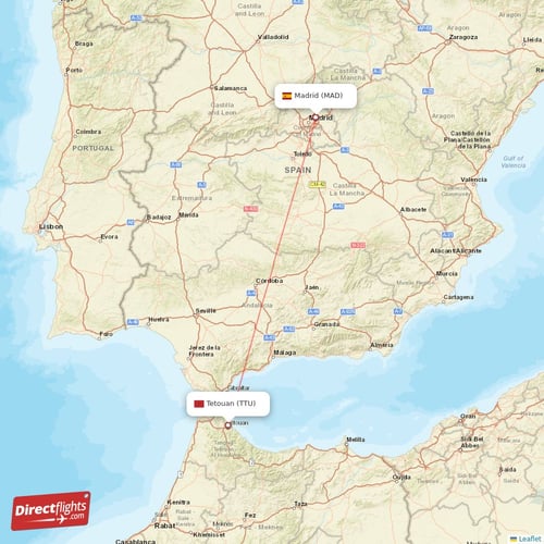 Madrid - Tetouan direct flight map