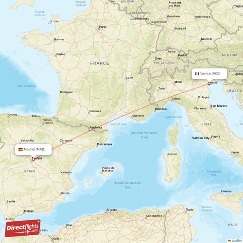 Madrid - Venice direct flight map