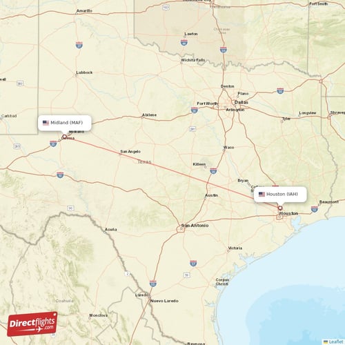 Midland - Houston direct flight map