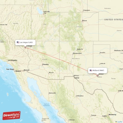 Midland - Las Vegas direct flight map