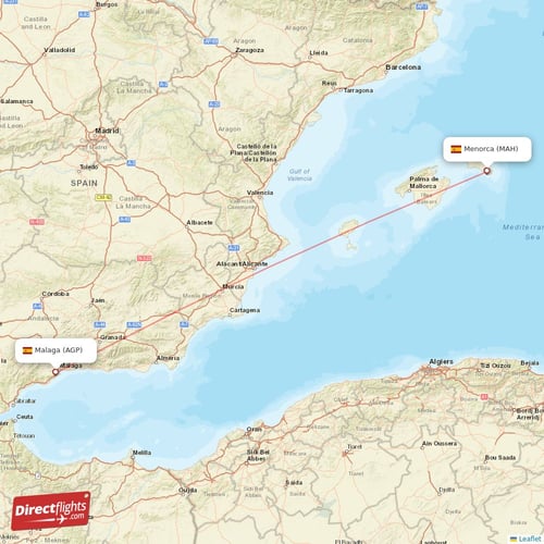 Menorca - Malaga direct flight map