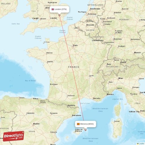 Menorca - London direct flight map