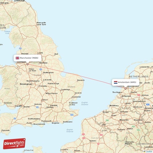 Manchester - Amsterdam direct flight map