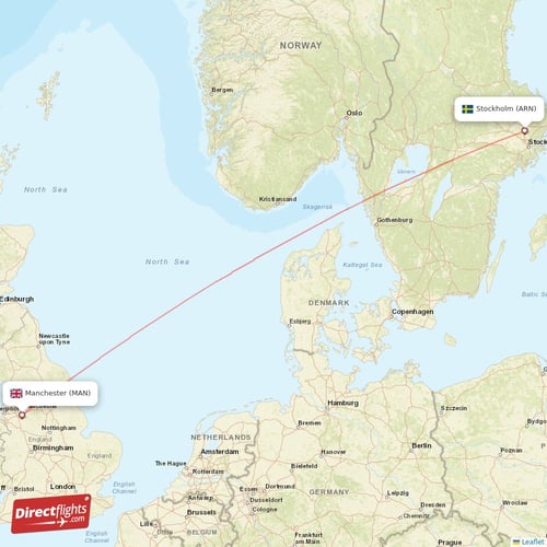 Manchester - Stockholm direct flight map