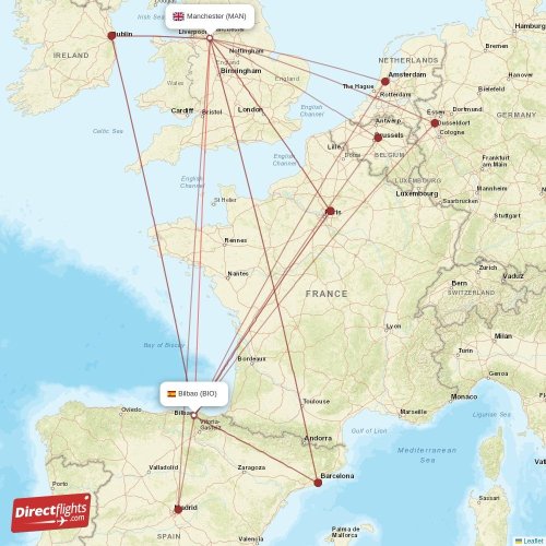 Manchester - Bilbao direct flight map