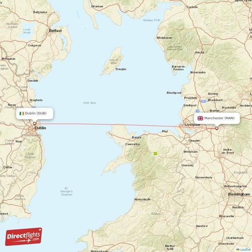 Manchester - Dublin direct flight map