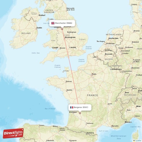 Manchester - Bergerac direct flight map