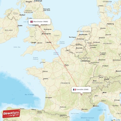 Manchester - Grenoble direct flight map
