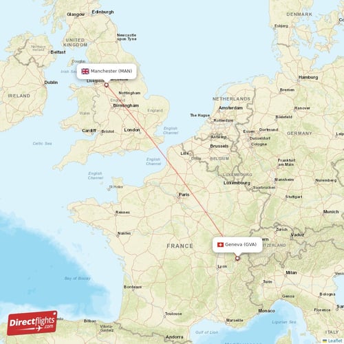 Manchester - Geneva direct flight map