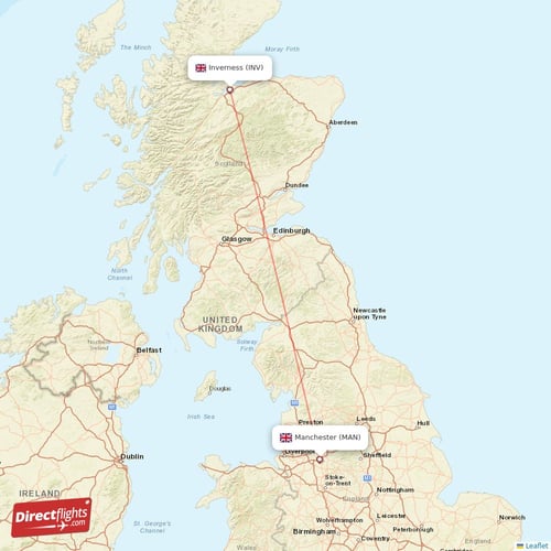 Manchester - Inverness direct flight map
