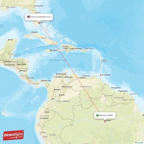 Manaus - Fort Lauderdale direct flight map