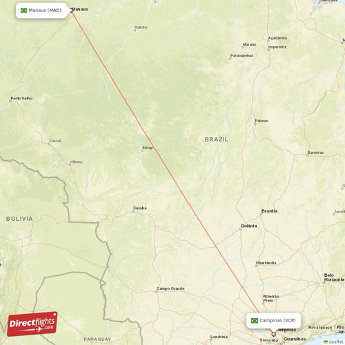 Manaus - Campinas direct flight map