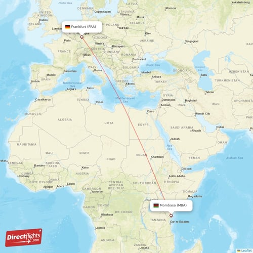 Mombasa - Frankfurt direct flight map