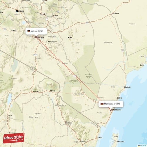 Mombasa - Nairobi direct flight map