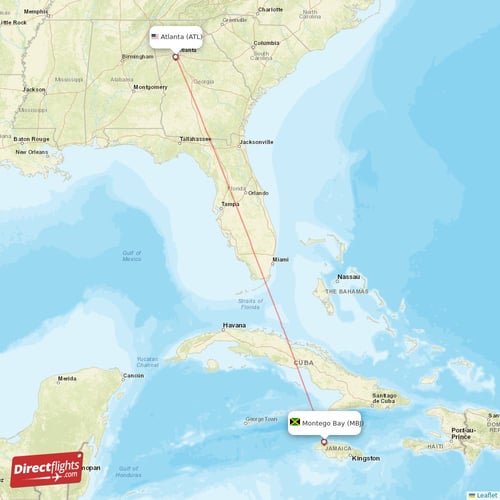Montego Bay - Atlanta direct flight map