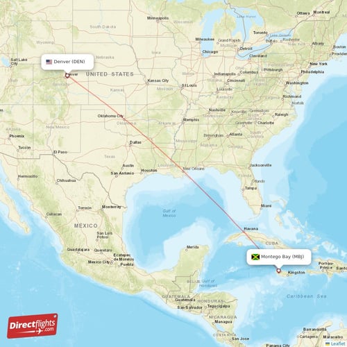 Montego Bay - Denver direct flight map