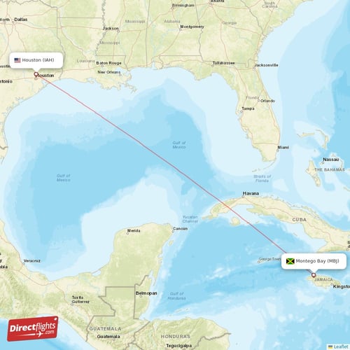 Montego Bay - Houston direct flight map