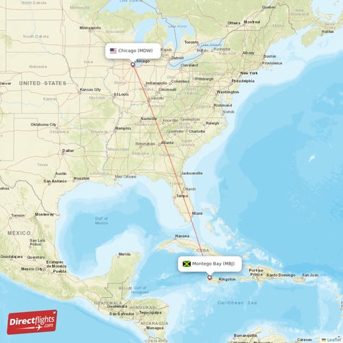 Montego Bay - Chicago direct flight map