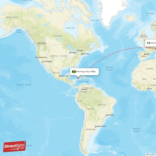 Montego Bay - Verona direct flight map
