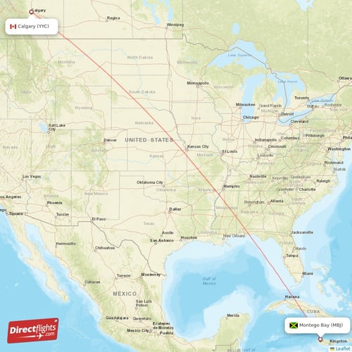 Montego Bay - Calgary direct flight map